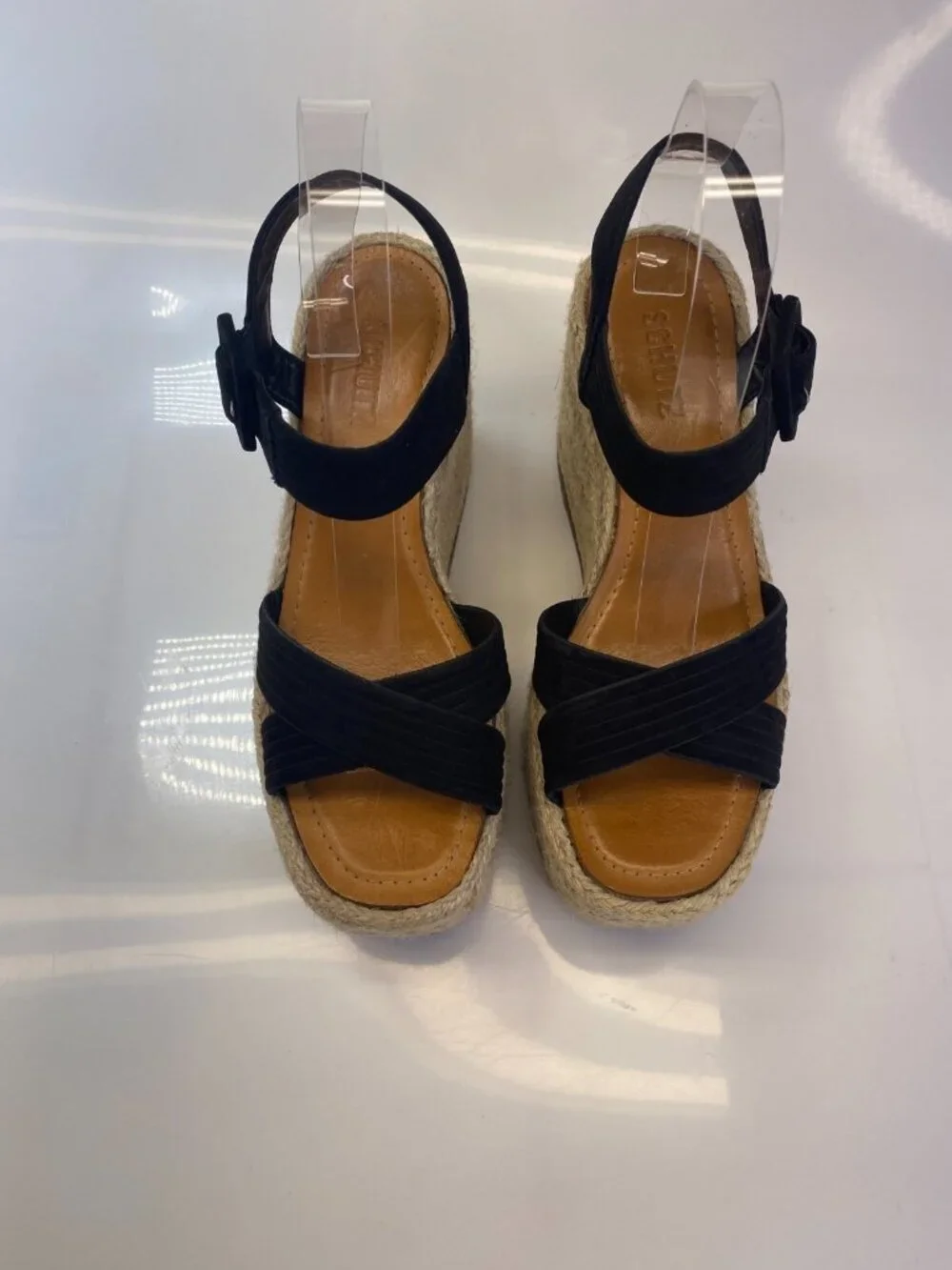 Schutz Women's Black Blisse Nubuck Espadrille Wedge Sandal Sz 9